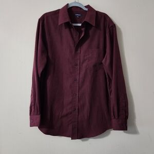 Croft & Barrow Maroon Black Stripe Button Up Shirt Mens L